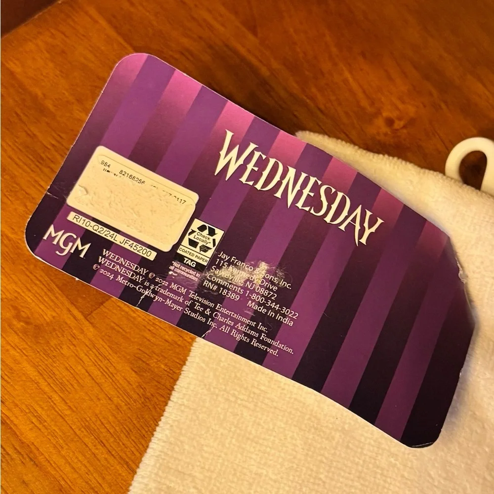 Wednesday Addams Family Hand Towel 🖤 Halloween Gothic White Purple Black BNWT